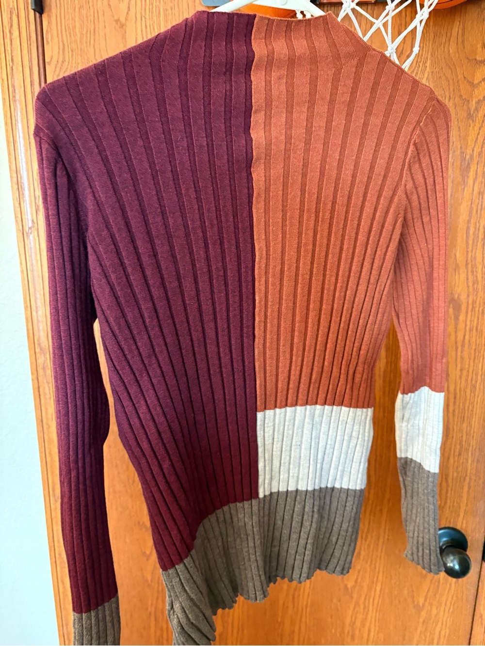 Liverpool Women’s Colorblock Turtleneck Sweater in Burgundy, Rust & Cream